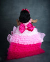 Pre-Order: Baby Pink Twirl Flouncy Gown With Frilled Layerd Trail On Back Side