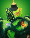 Pre-Order: Jungle Theme Dark And Light Green Swirl Gown With Animals Patches