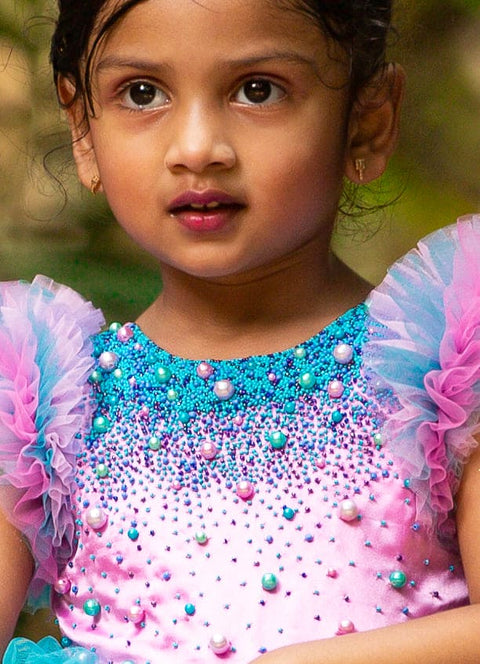 Pre-Order: Pink, Sky Blue And Lavender Wings Ball Gown With Rich Beaded Yoke