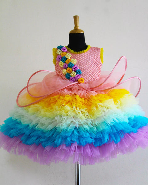 Pre-Order: Vibrant Multi Layers With Twirled Wings Gown