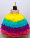 Pre-Order: Heavy Bead Work Yoke With Multi Color Frilled Ball Gown