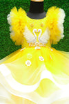 Pre-Order: Swan Theme Yellow & White Color Gradient Swirled Gown