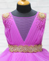 Pre-Order: Dark Lavender Cloudy Frilled Gown With Handcrafted Beaded Waistline