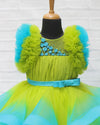 Pre-Order: Lime Green & Turquoise Blue Double Shaded Frilled Sleeve Partywear Gown