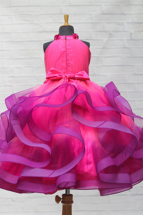 Pre-Order: Pink And Purple Ombre Shaded Halter Neck Partywear Gown