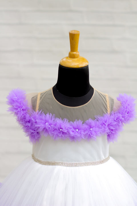 Pre-Order: Lavender and White Luxury Gown with Heavy Pleated Frills