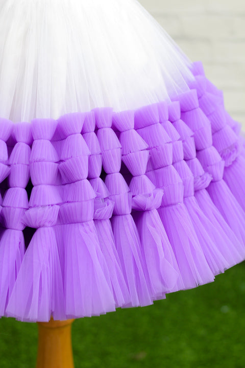 Pre-Order: Lavender and White Luxury Gown with Heavy Pleated Frills