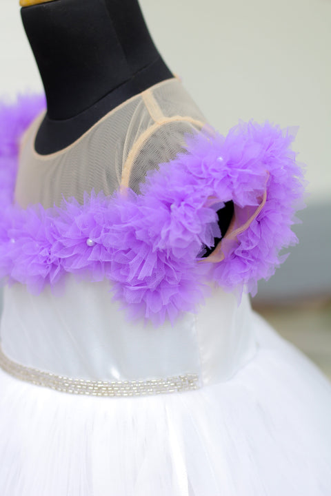 Pre-Order: Lavender and White Luxury Gown with Heavy Pleated Frills