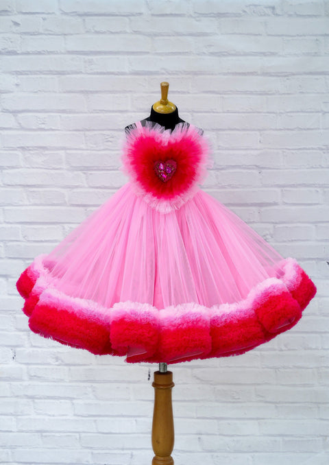 Pre-Order: Pink little heart- hand crafted pink shade heart party gown
