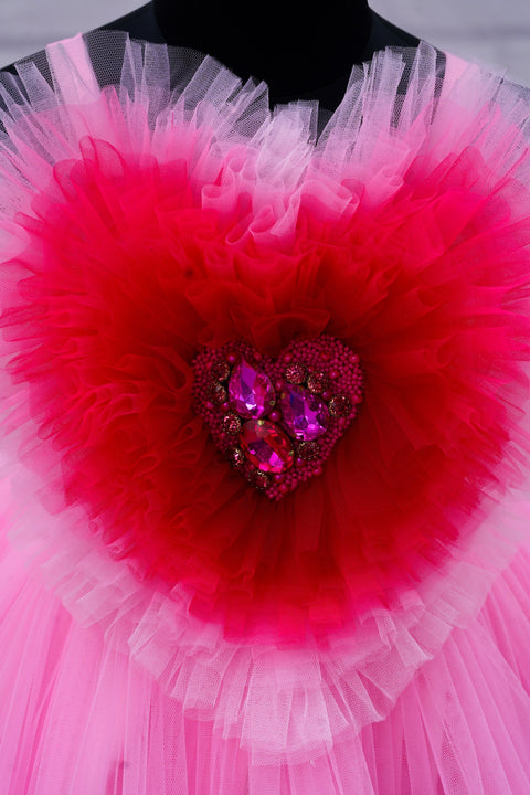 Pre-Order: Pink little heart- hand crafted pink shade heart party gown