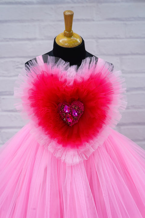 Pre-Order: Pink little heart- hand crafted pink shade heart party gown