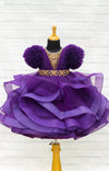 Pre-order: Dark grape purple twirled gown with rich golden bead work gown