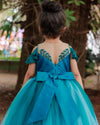 Pre-order: Pretty teal - Teal blue with plight aqua blue ombre shadedparty wear gown with rich hand work