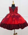Pre-order: Red and maroon party wear gown with heavy and crafted yoke and petal detailing