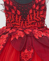 Pre-order: Red and maroon party wear gown with heavy and crafted yoke and petal detailing
