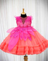 Pre-Order: Coral and Fuchsia pink party wear gown with heavy and crafted yoke and petal detailing