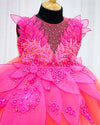 Pre-Order: Coral and Fuchsia pink party wear gown with heavy and crafted yoke and petal detailing