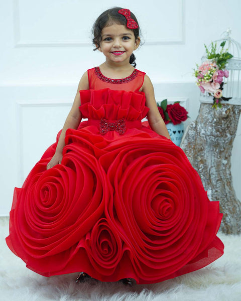 Pre-Order: Red rosette 3D gown