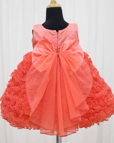 Pre-order: Coral and light pink combo baby lock frill gown