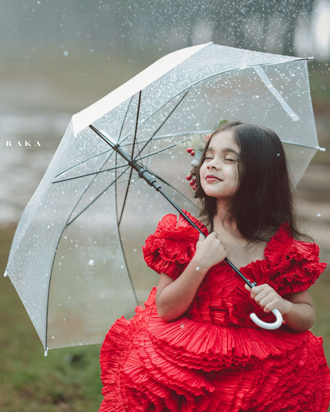 Pre-Order: Pleated Red Rose Couture Gown