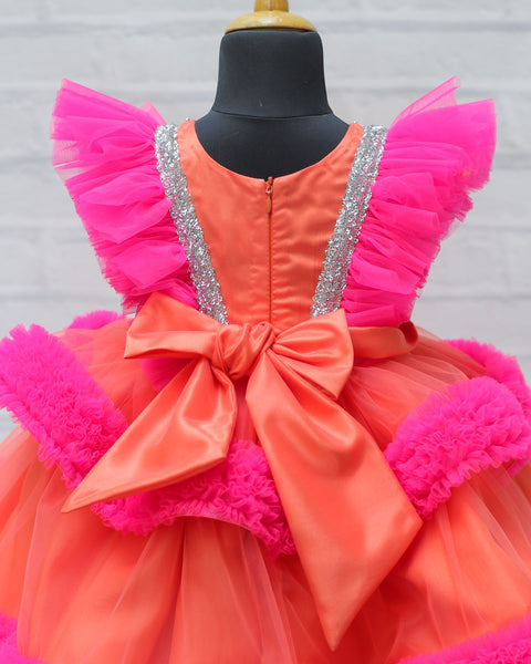Pre-order: Coral Peach and Fuchsia Pink Partywear Frock