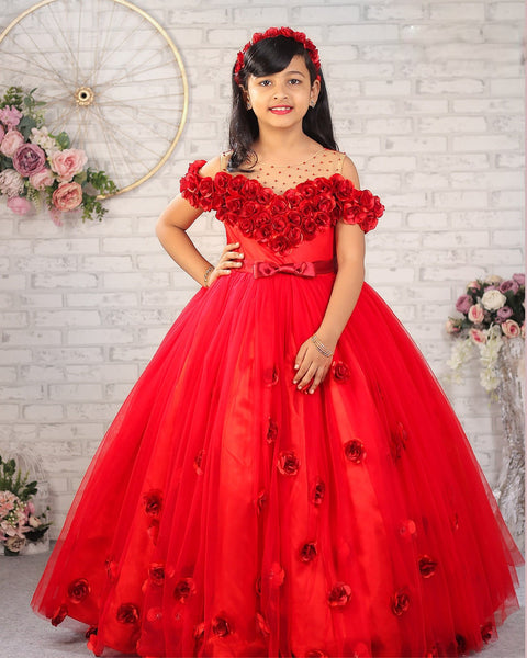 Pre-Order: Red Off-Shoulder Flower Gown