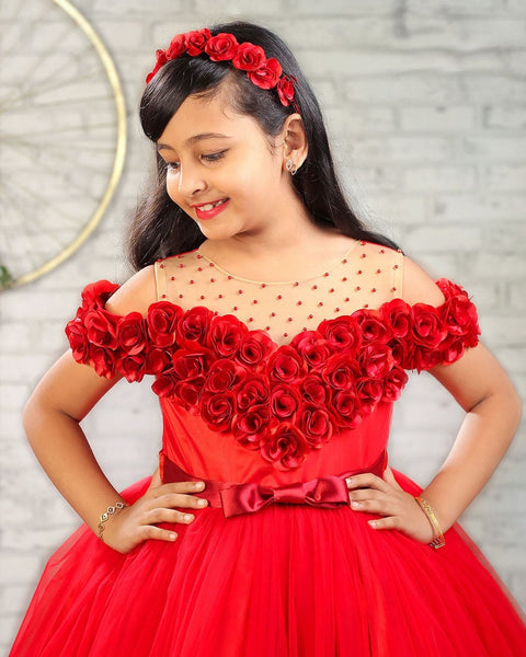 Pre-Order: Red Off-Shoulder Flower Gown
