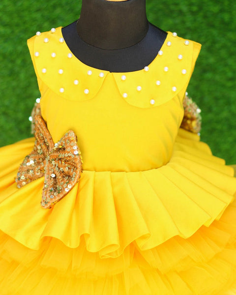 Pre-Order:  Mango Yellow Peplum Frilled Gown With Peter Pan Collar