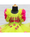 Pre-Order: Light Green And Magenta Peacock Twirled Gown