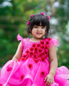 Pre-Order: Rani Pink Organza Flouncy Gown With Handcrafted Flower