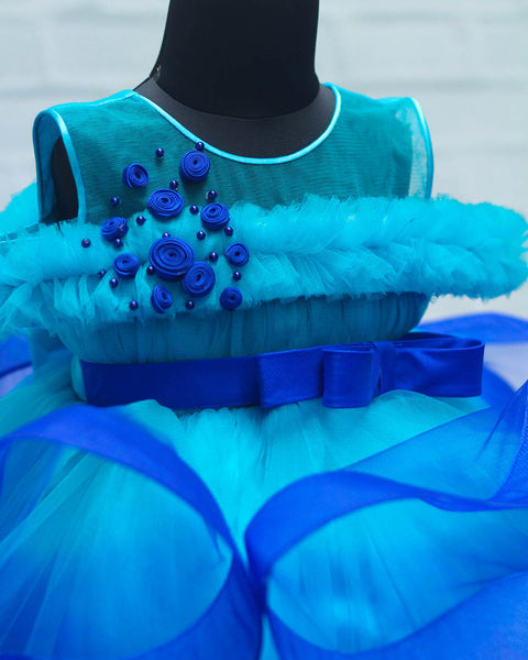 Pre-Order: Royal Blue And Sky Blue Ombre Shaded Twirl Gown