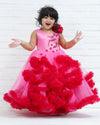 Pre-Order: Pink And Wine-Red Hand Crafted Cloudy Frilled Gown