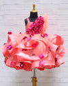 Pre-Order: Peach Color Twirled Frock With Purple And Pink Shaded Hand-Crafted Flowers