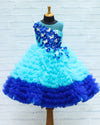 Pre-Order: Sky Blue And Royal Blue Frill Layered Gown With Handcrafted Royal Blue Flowers