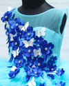 Pre-Order: Sky Blue And Royal Blue Frill Layered Gown With Handcrafted Royal Blue Flowers