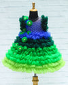 Pre-Order: Peacock Shaded Fluffy Layered Gown With Curve Line Bead Work