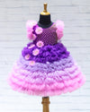Pre-Order: Purple And Pink Shaded Fluffy Layered Gown With Curve Line Bead Work