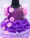 Pre-Order: Purple And Pink Shaded Fluffy Layered Gown With Curve Line Bead Work