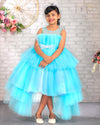Pre-Order: Ice Blue Layered High Low Gown With Bow