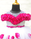 Pre-Order: White Off-Shoulder Gown With Pink Nad Purple Handcrafted Flowers