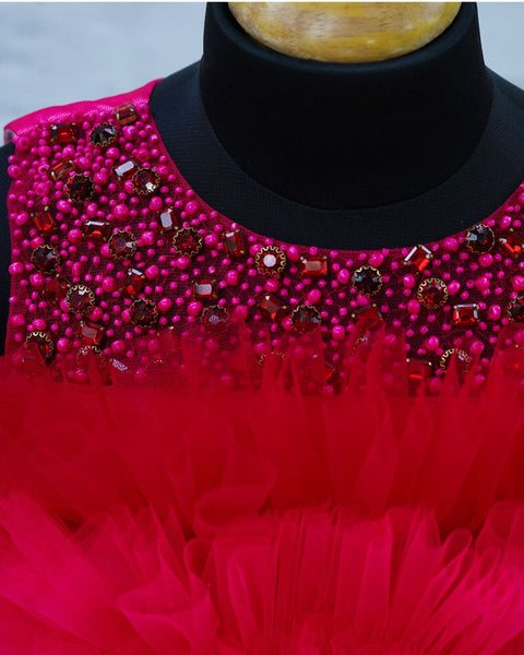 Pre-Order: Hand Crafted Pink Little Heart With Multi Vibrant Frilled Gown