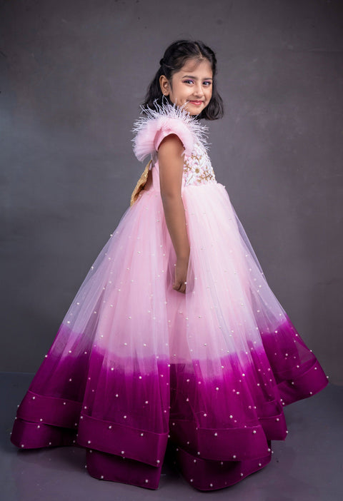 Pre-Order: Pink/Purple Shaded Gown with Pearl all over