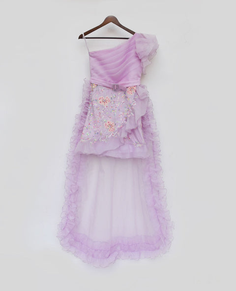 Pre Order: Lilac Embroidery Dress and Organza Trail