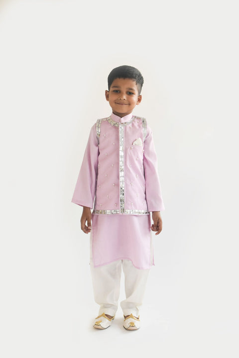 Pre Order: Lilac Embroidery Jacket with Kurta and Pant
