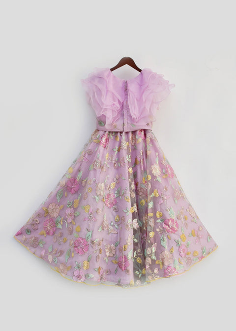 Pre-Order: Lilac Organza Frill Top with Embroidery Lehenga