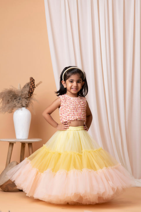 Pre-Order: Multicolour Pearl Hanging Ghagra Set