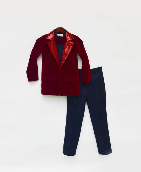 Pre-Order: Maroon Velvet Coat and Shirt Pant