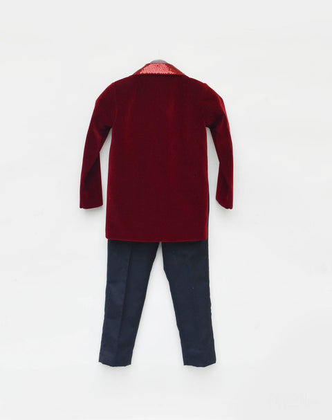 Pre-Order: Maroon Velvet Coat and Shirt Pant