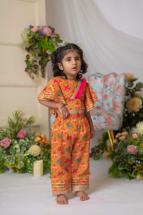 Pre-Order: Orange Patola Top with Pant Set