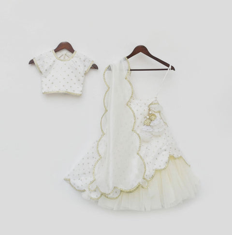 Pre Order:  Off White Organza Lehenga Choli and Dupatta